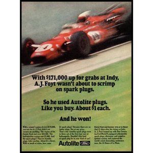 1967 Ford Autolite Car Parts A.J. Foyt Indy Car Vintage Print Ad Race Wall Art